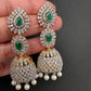 AD Color Stone Pearls Jhumki Earings - Green