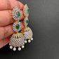 AD Color Stone Pearls Jhumki Earings - Green