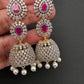 AD Color Stone Pearls Jhumki Earings - Red