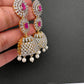 AD Color Stone Pearls Jhumki Earings - Red