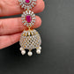 AD Color Stone Pearls Jhumki Earings - Red