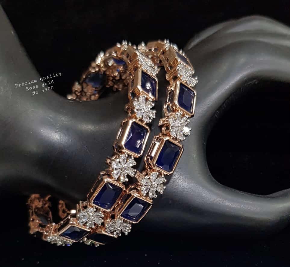 Monalisa Blue Rose Gold Finish AD Bangles