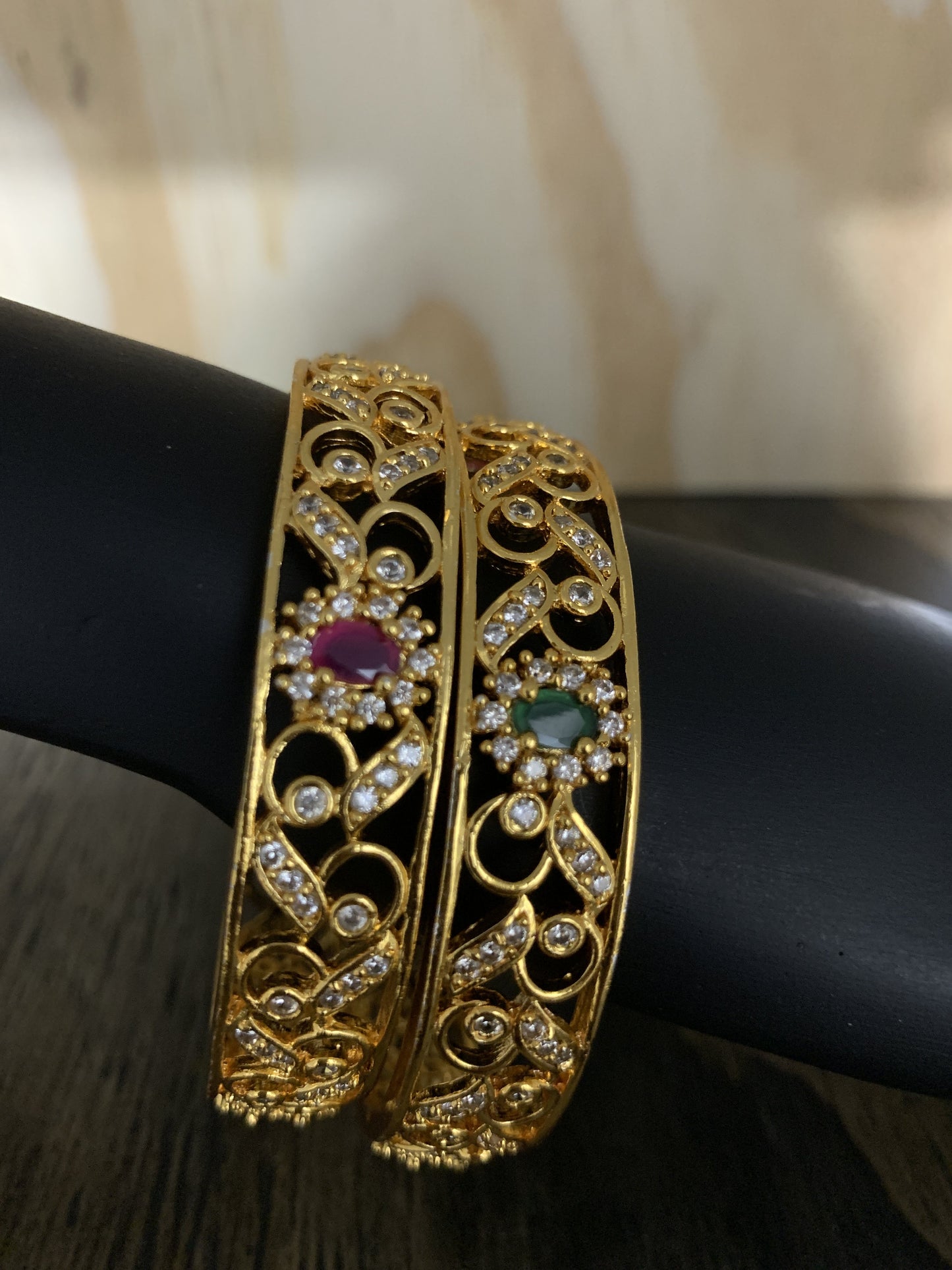 CZ and Red Stone Wide Bangle