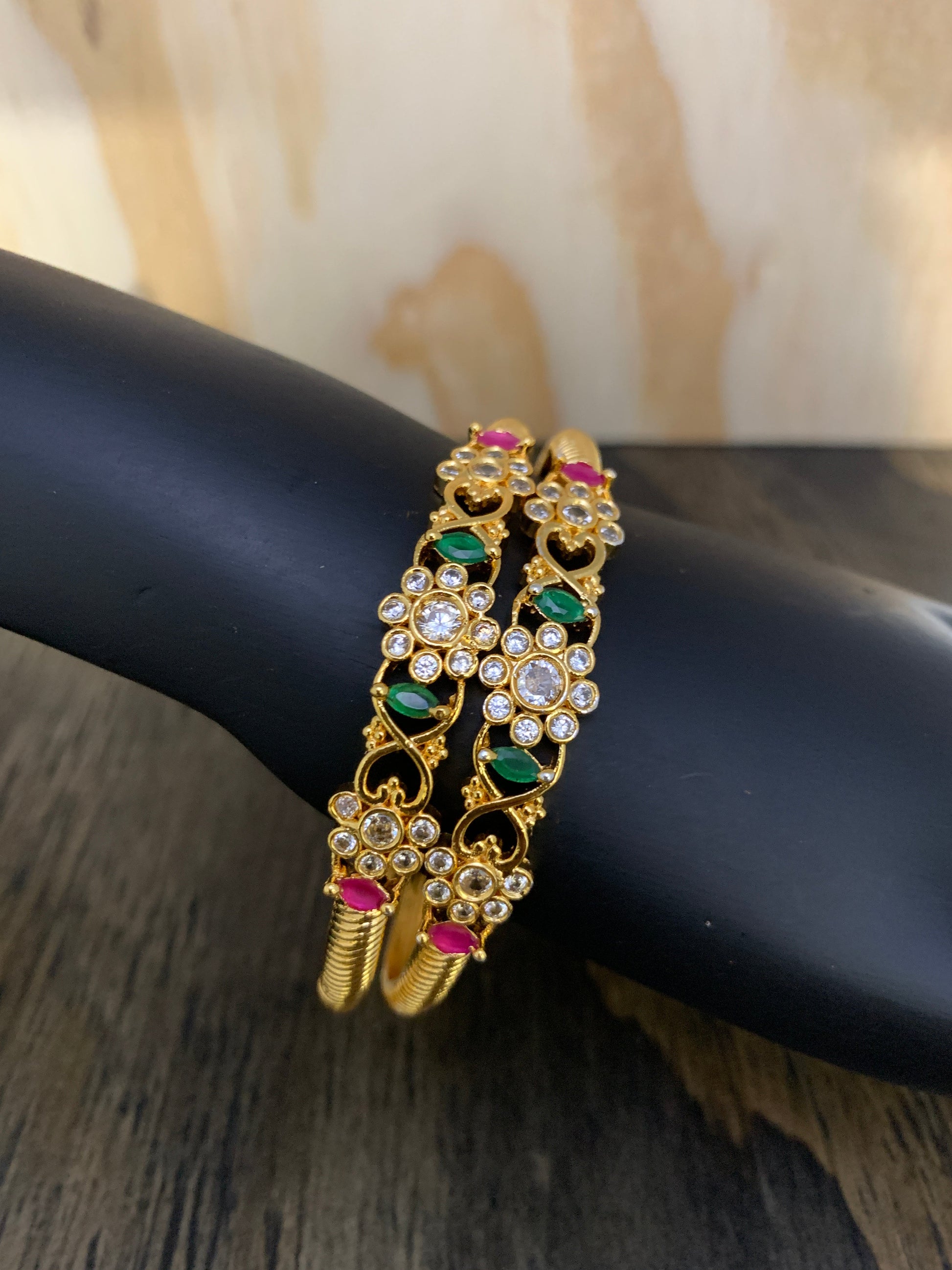 Golden Kada Style Red Kemp and CZ Bangle