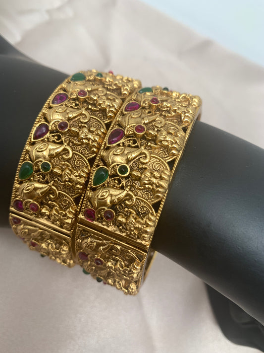 Nakshi Goddess Lakshmi and Ganesha Matte Finish Openable Bangle