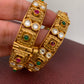 Kundan Red Green Stone Bangles