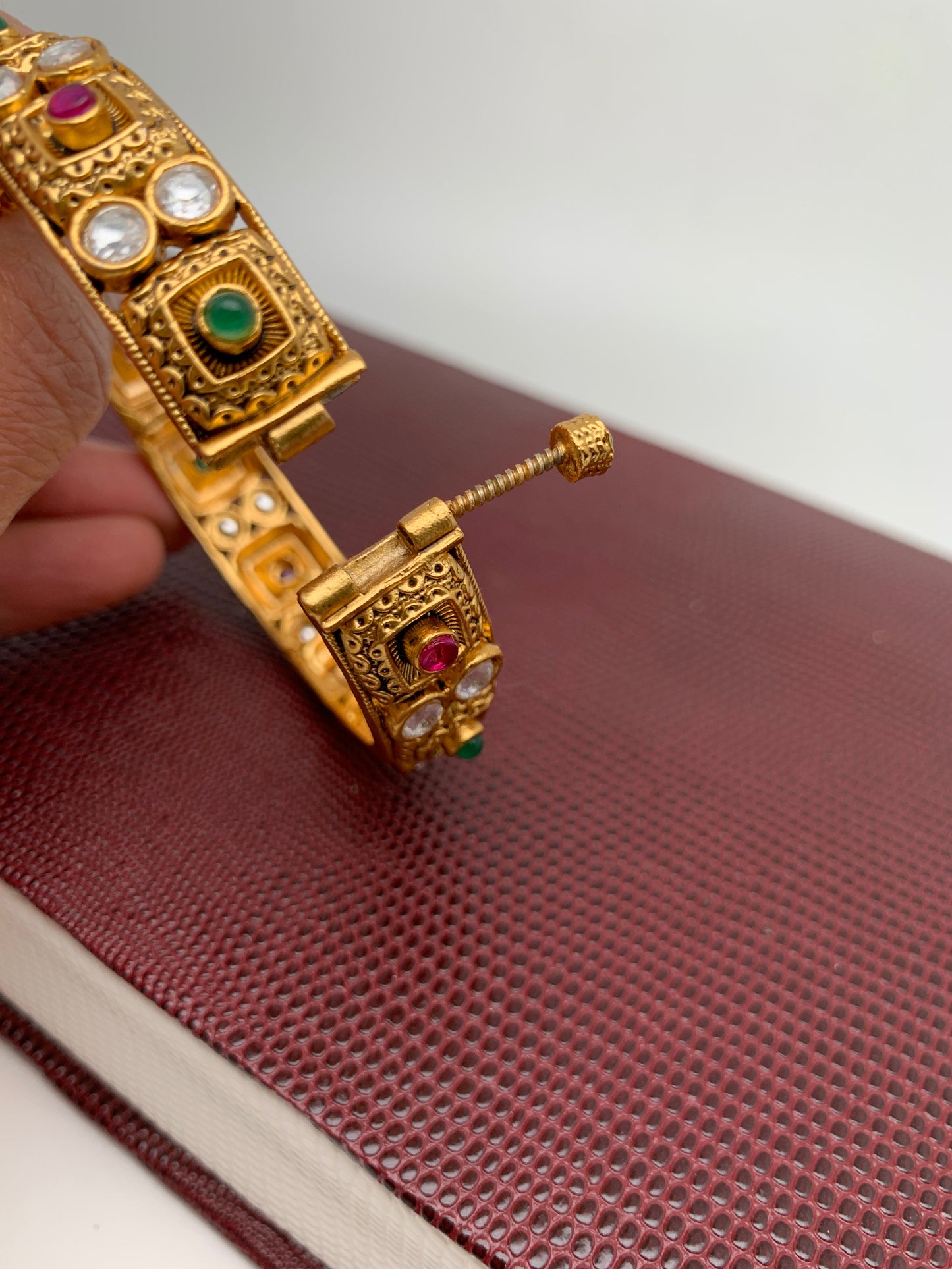 Kundan Red Green Stone Bangles