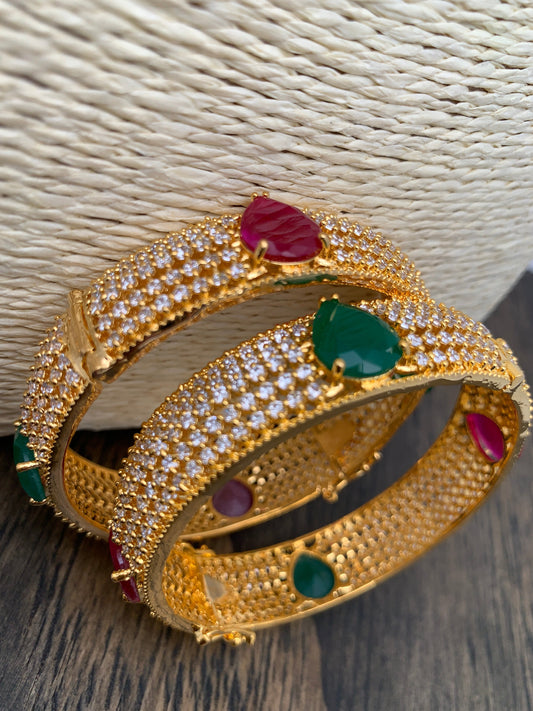 AD Red Green Stone Openable Bangle