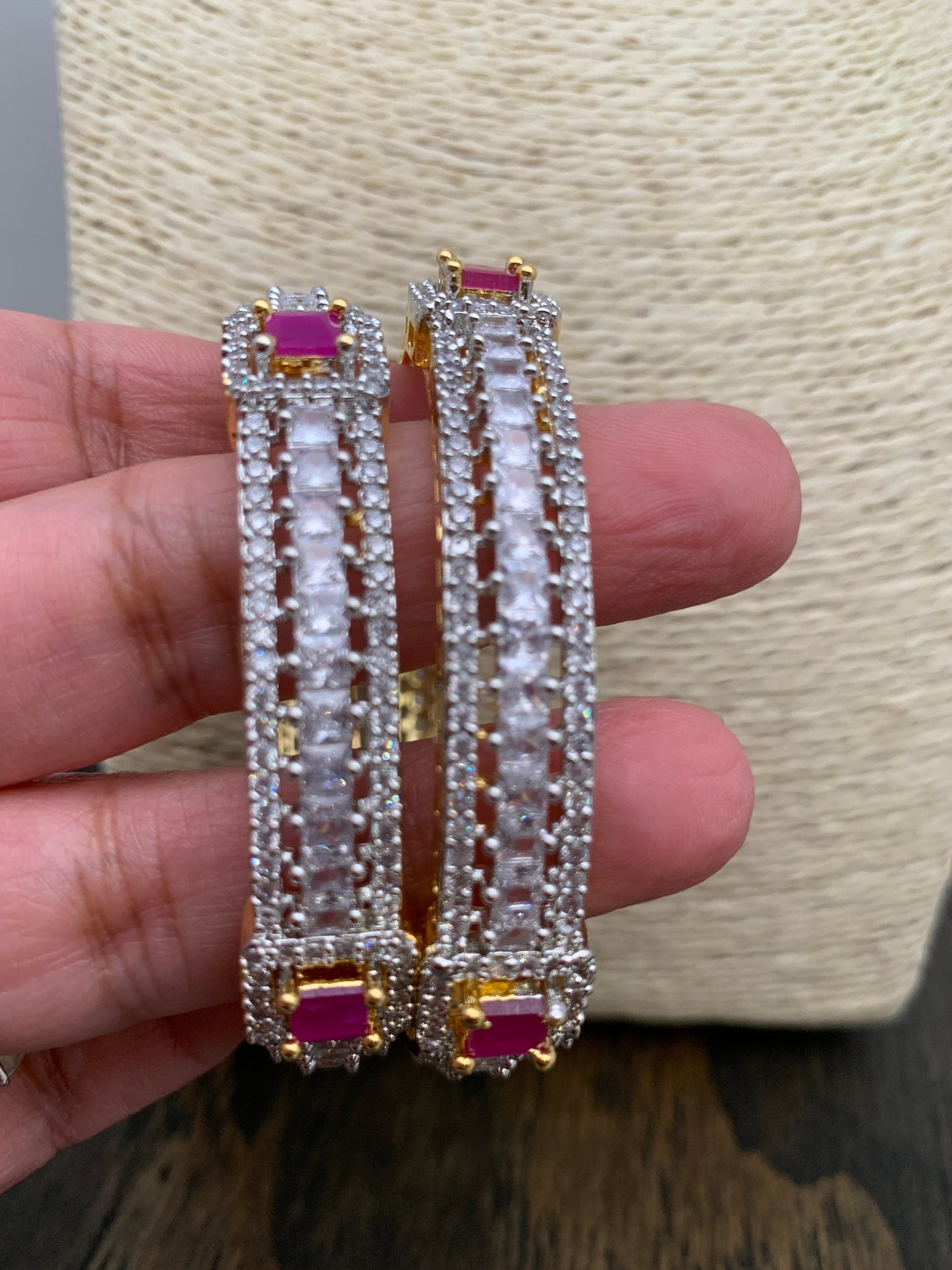 AD Ruby Red Stone Broad Bangles