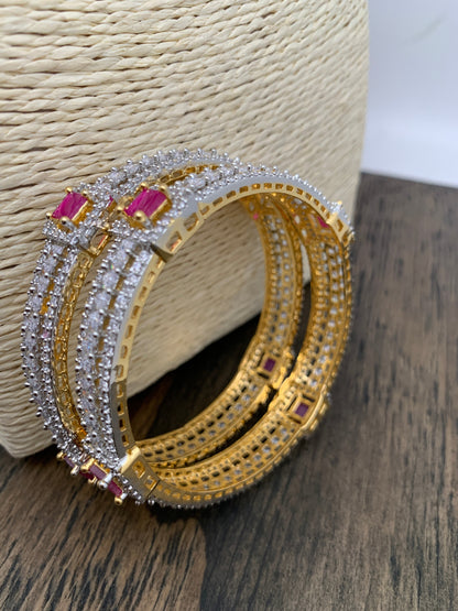 AD Ruby Red Stone Broad Bangles