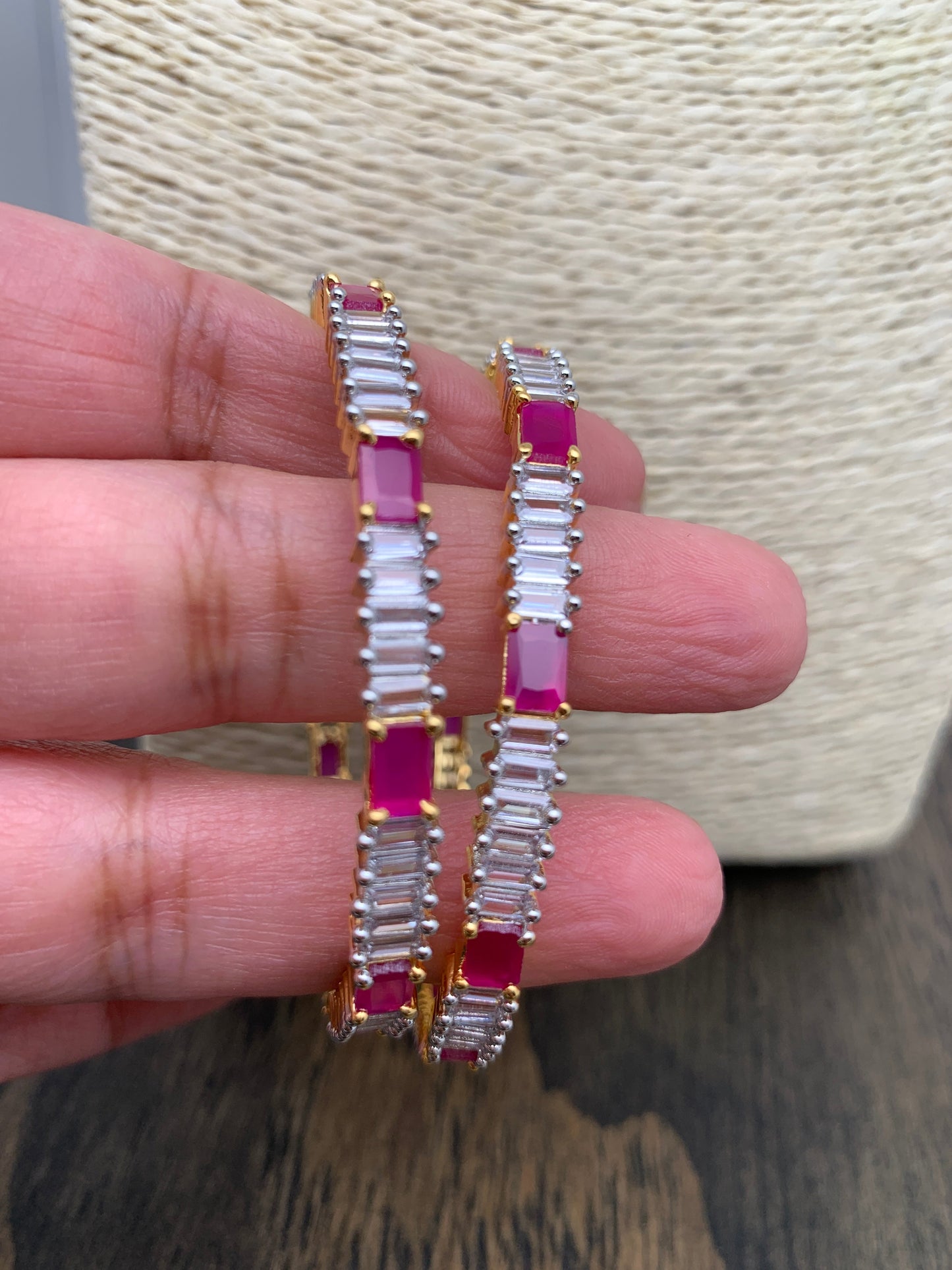 AD Ruby Red Baguette Stone Bangles