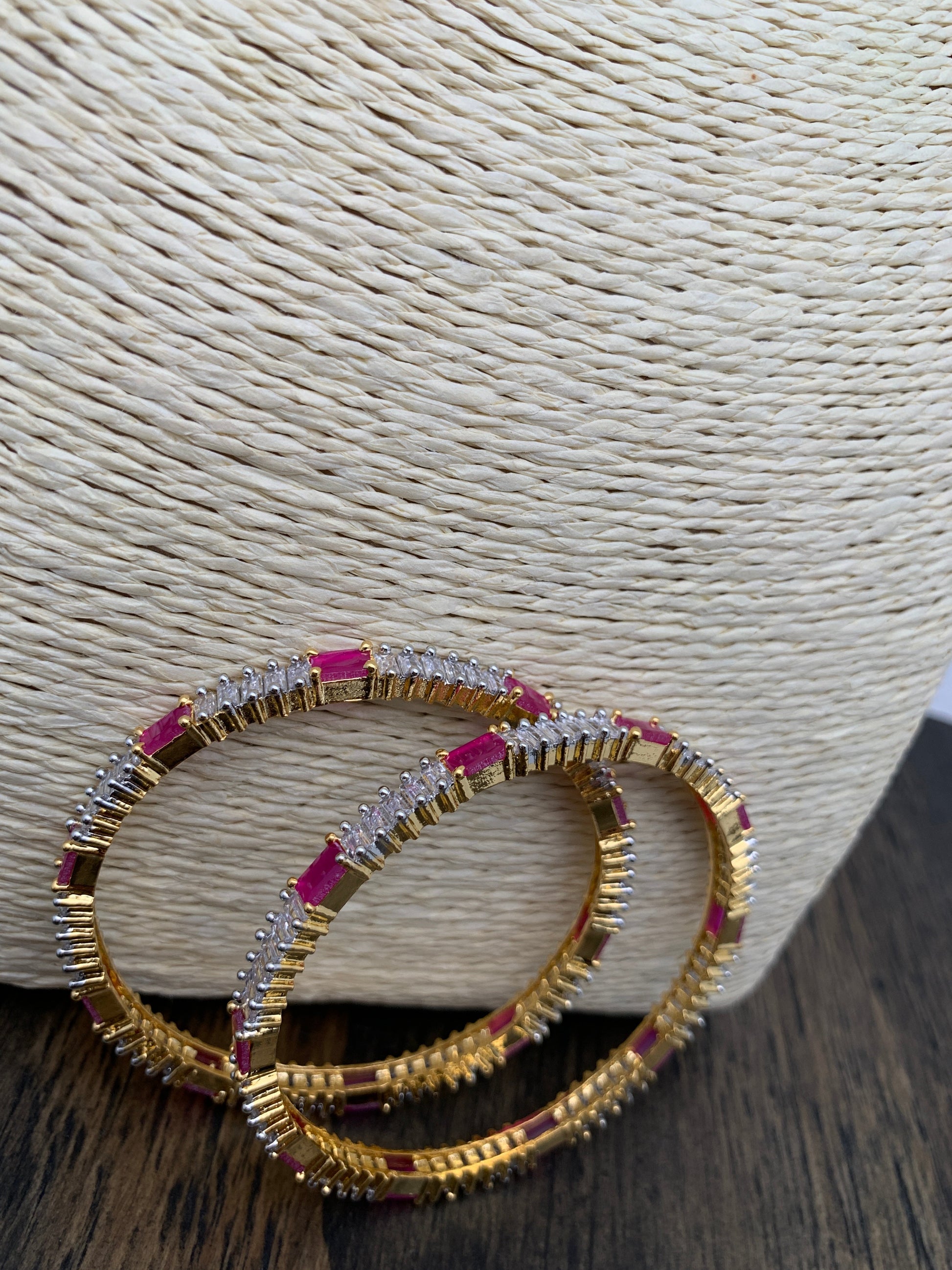 AD Ruby Red Baguette Stone Bangles