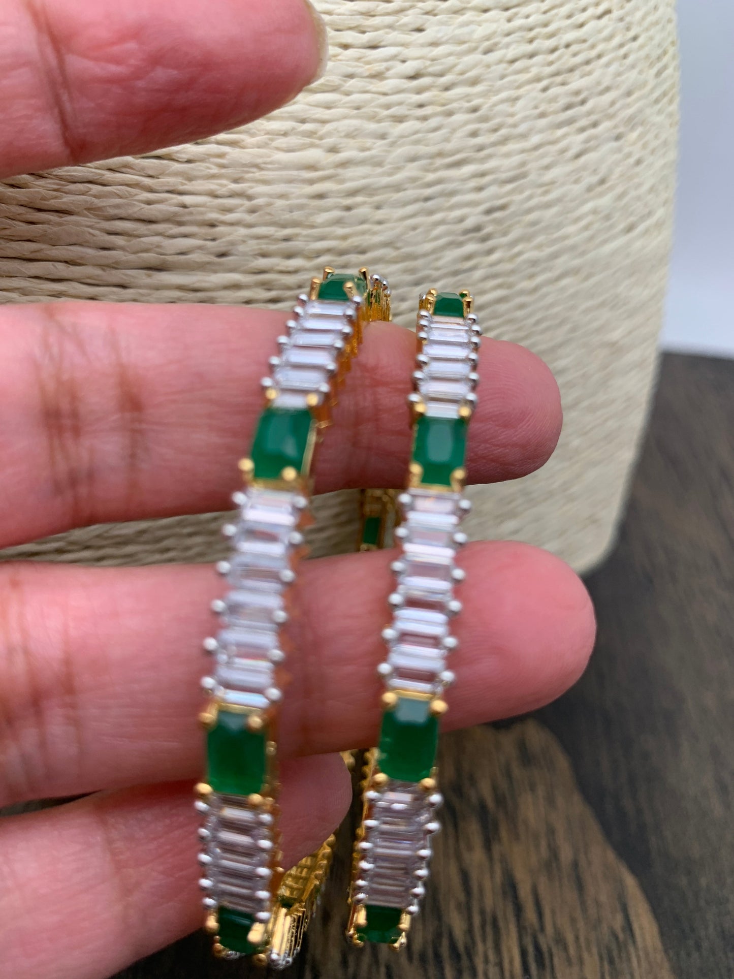 AD Emerald Green Baguette Stone Bangles