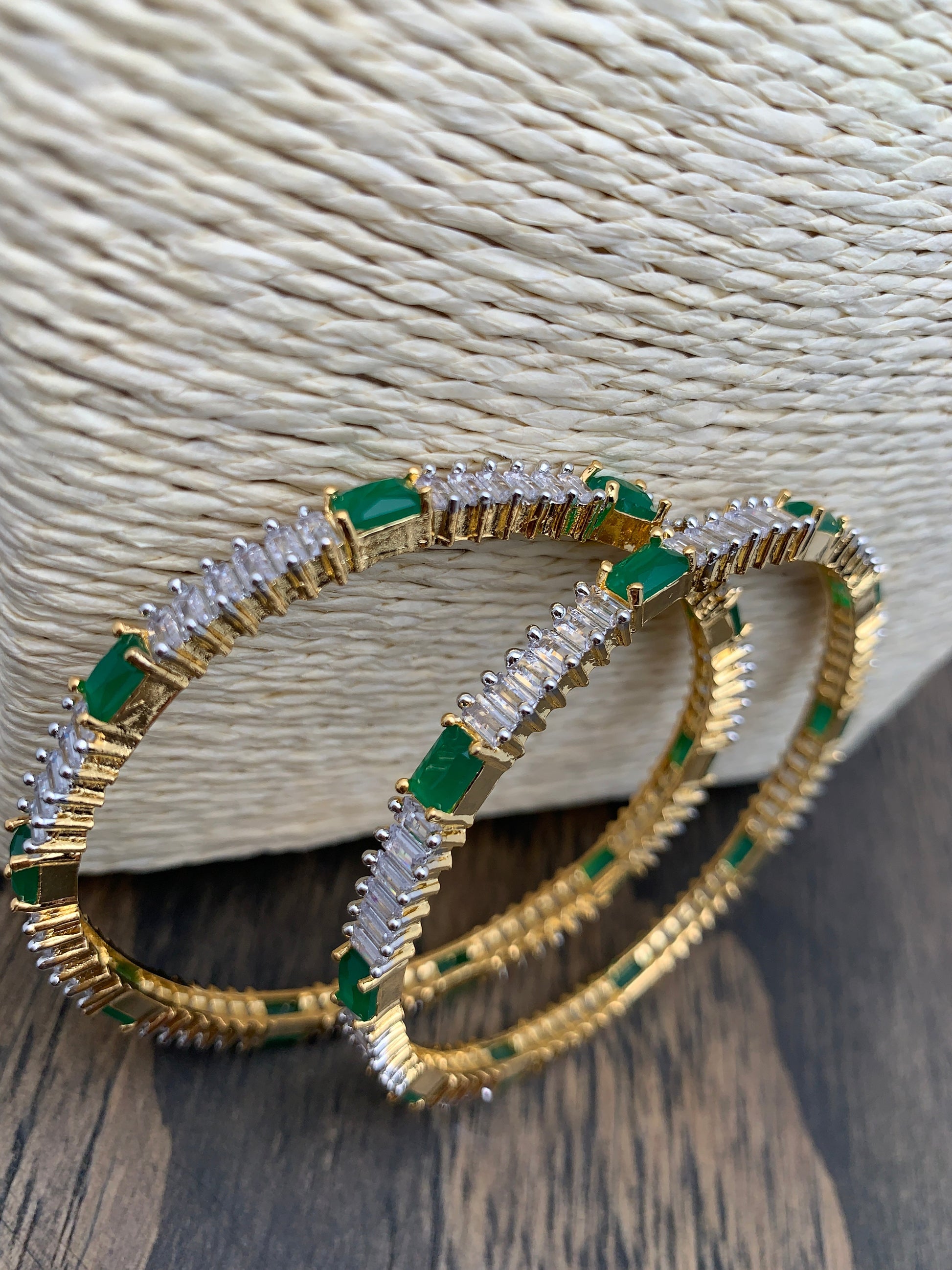 AD Emerald Green Baguette Stone Bangles