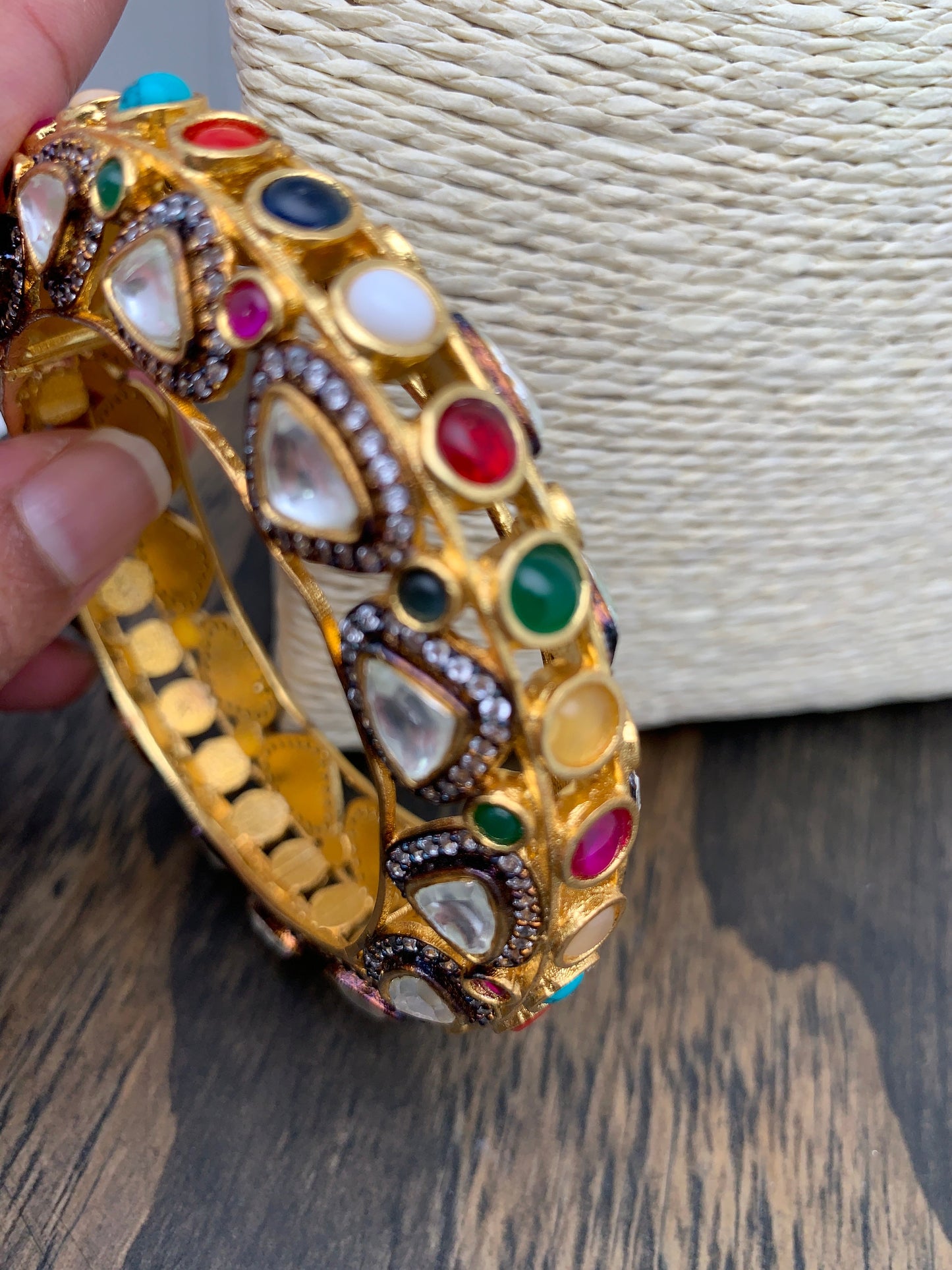 Kundan AD Navratan Stone Openable Kada