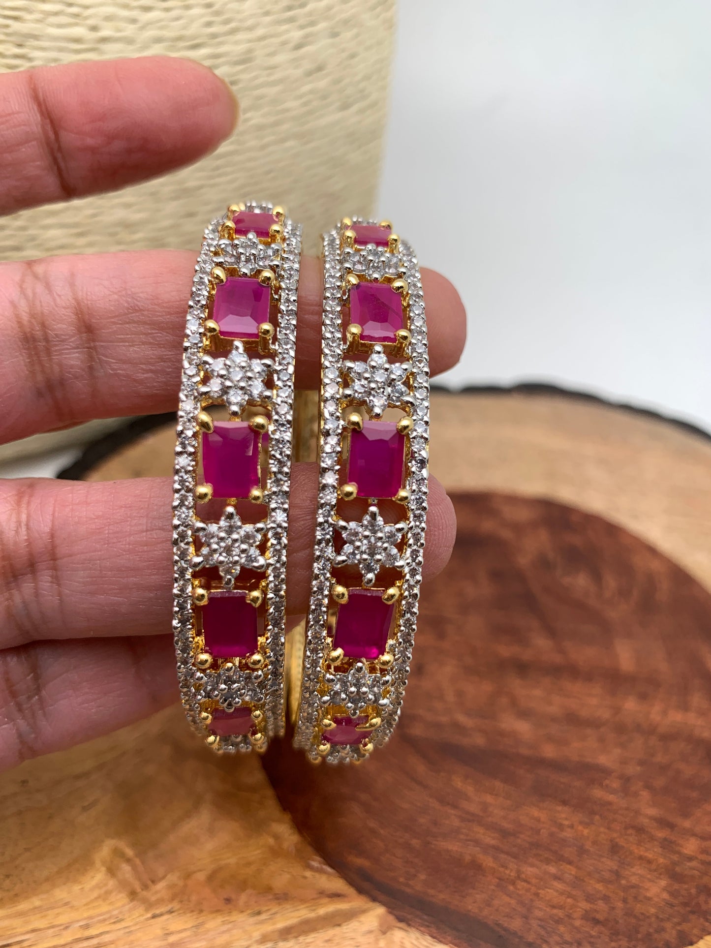 AD Ruby Red Stone Bangles