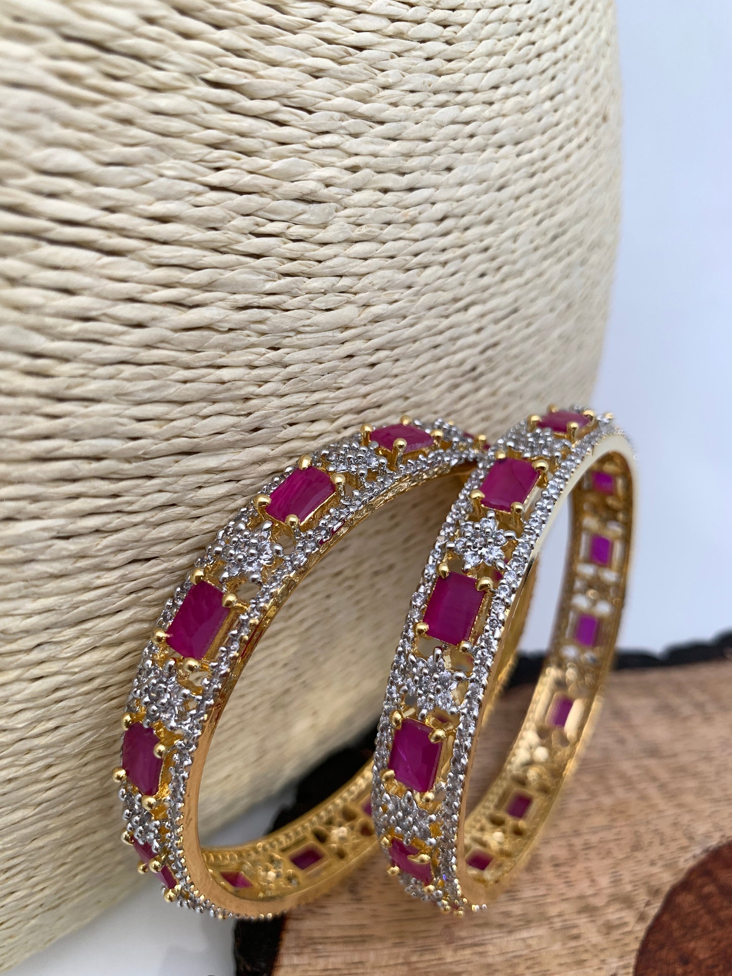 AD Ruby Red Stone Bangles