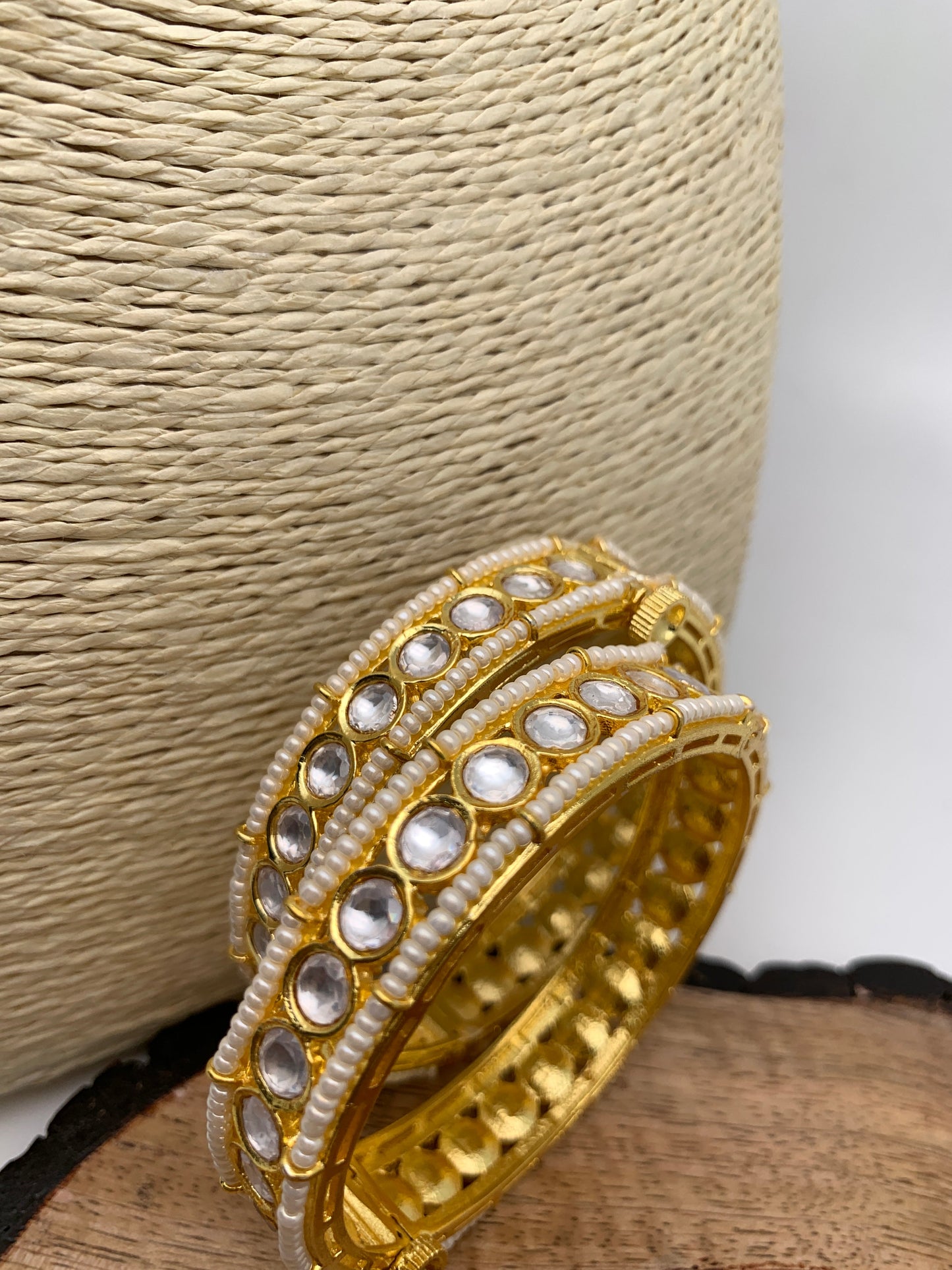 Kundan Pearls Openable Bangles