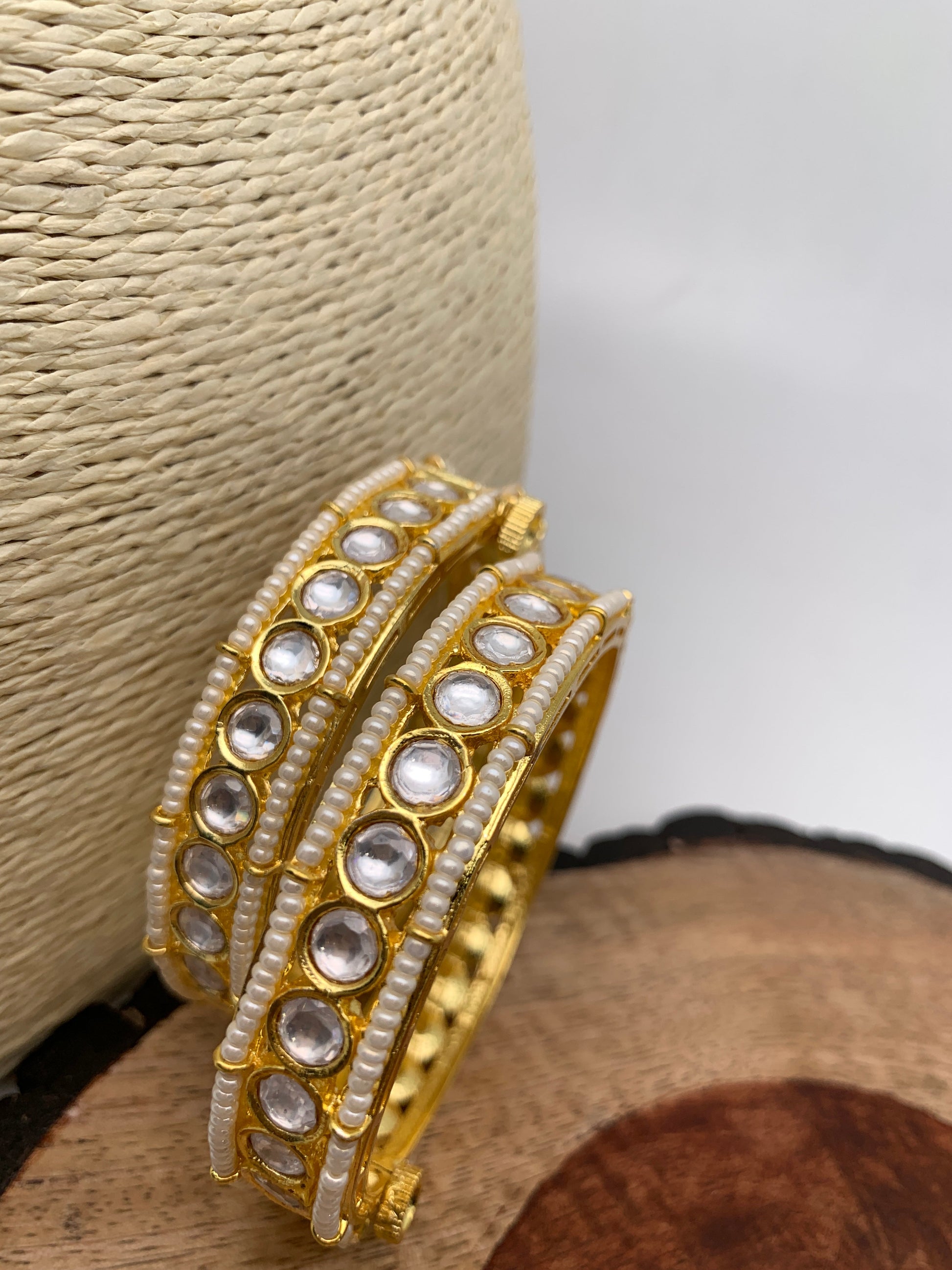 Kundan Pearls Openable Bangles