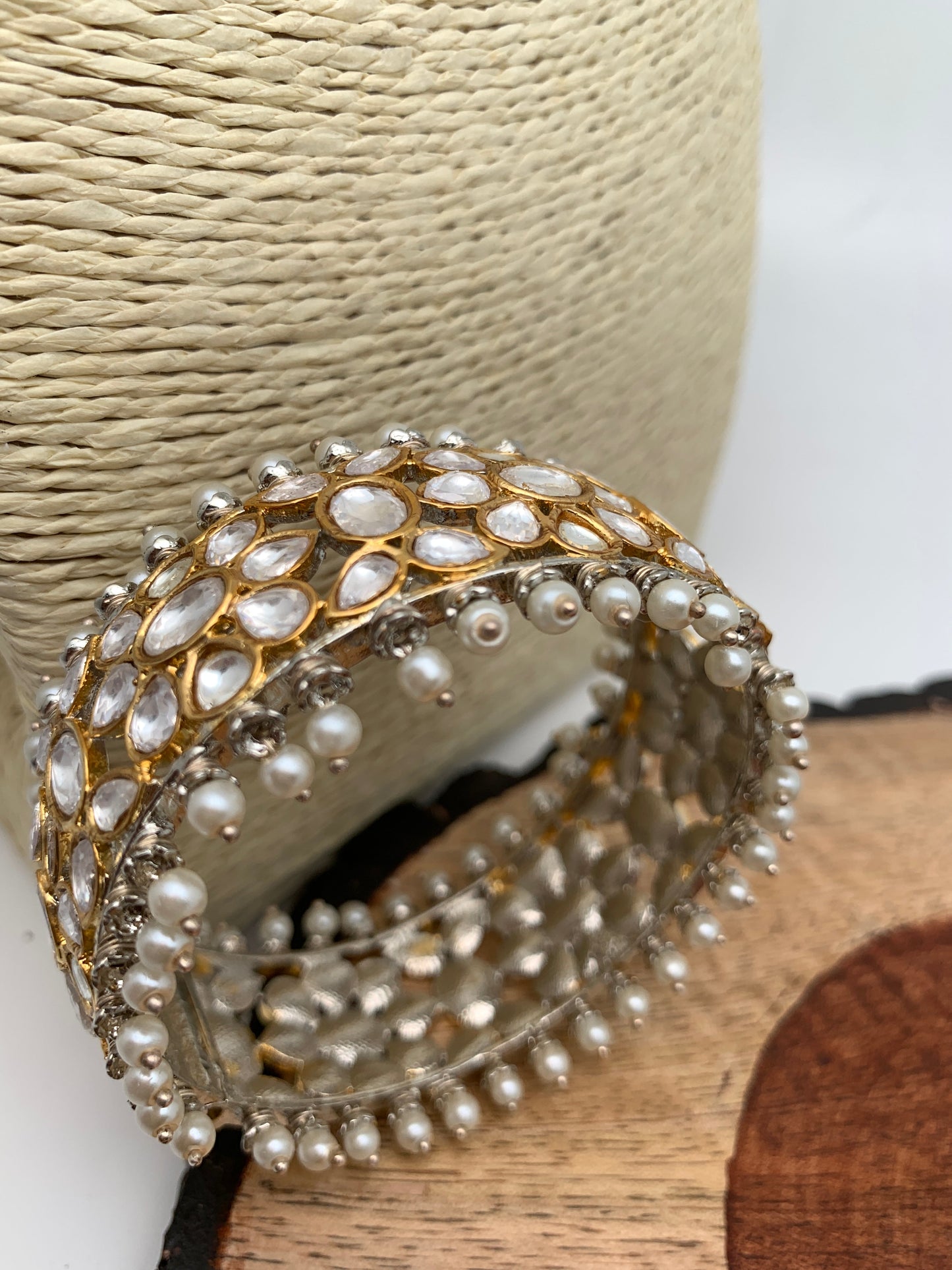 Kundan Pearls Openable Kada Bangle