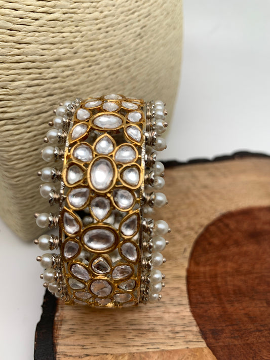 Kundan Pearls Openable Kada Bangle