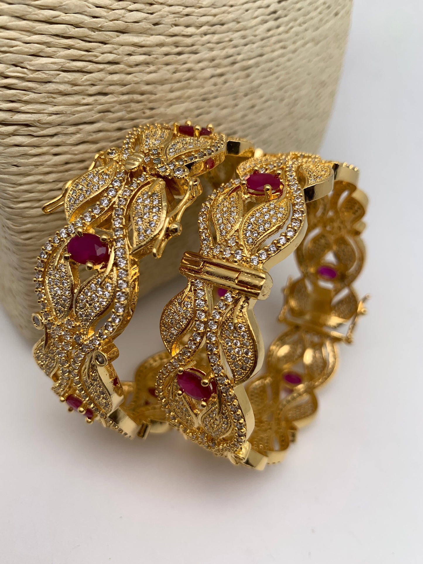 Golden CZ Red Stone Openable Bangles