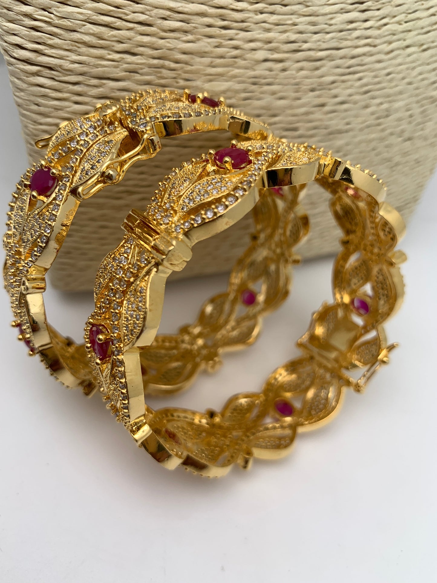 Golden CZ Red Stone Openable Bangles