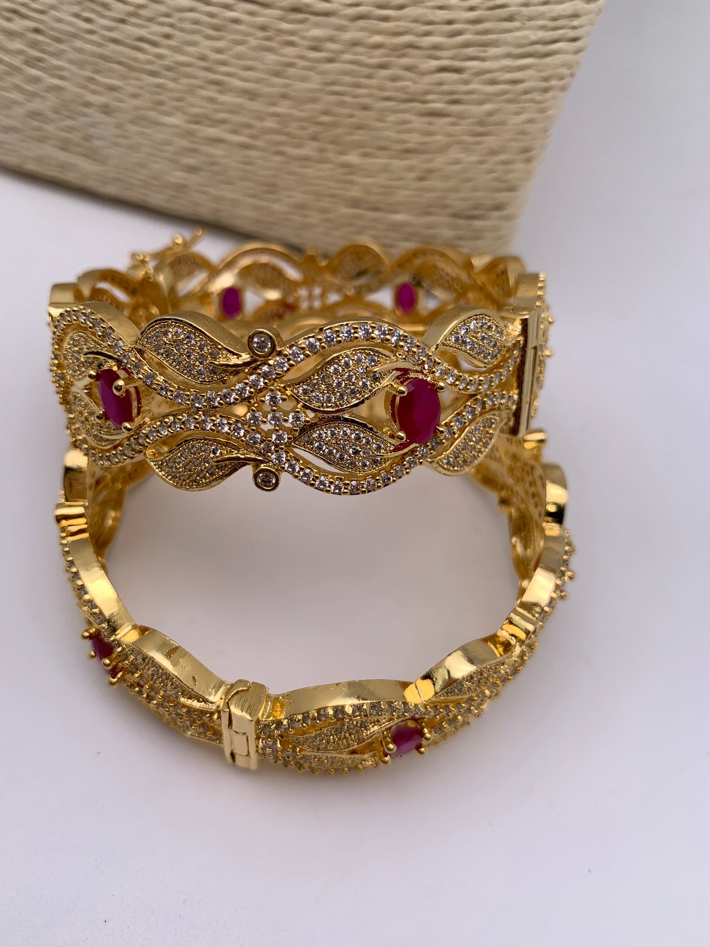 Golden CZ Red Stone Openable Bangles