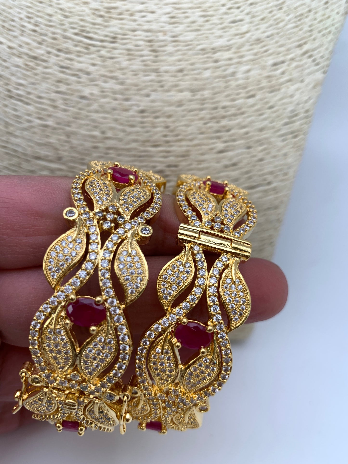 Golden CZ Red Stone Openable Bangles