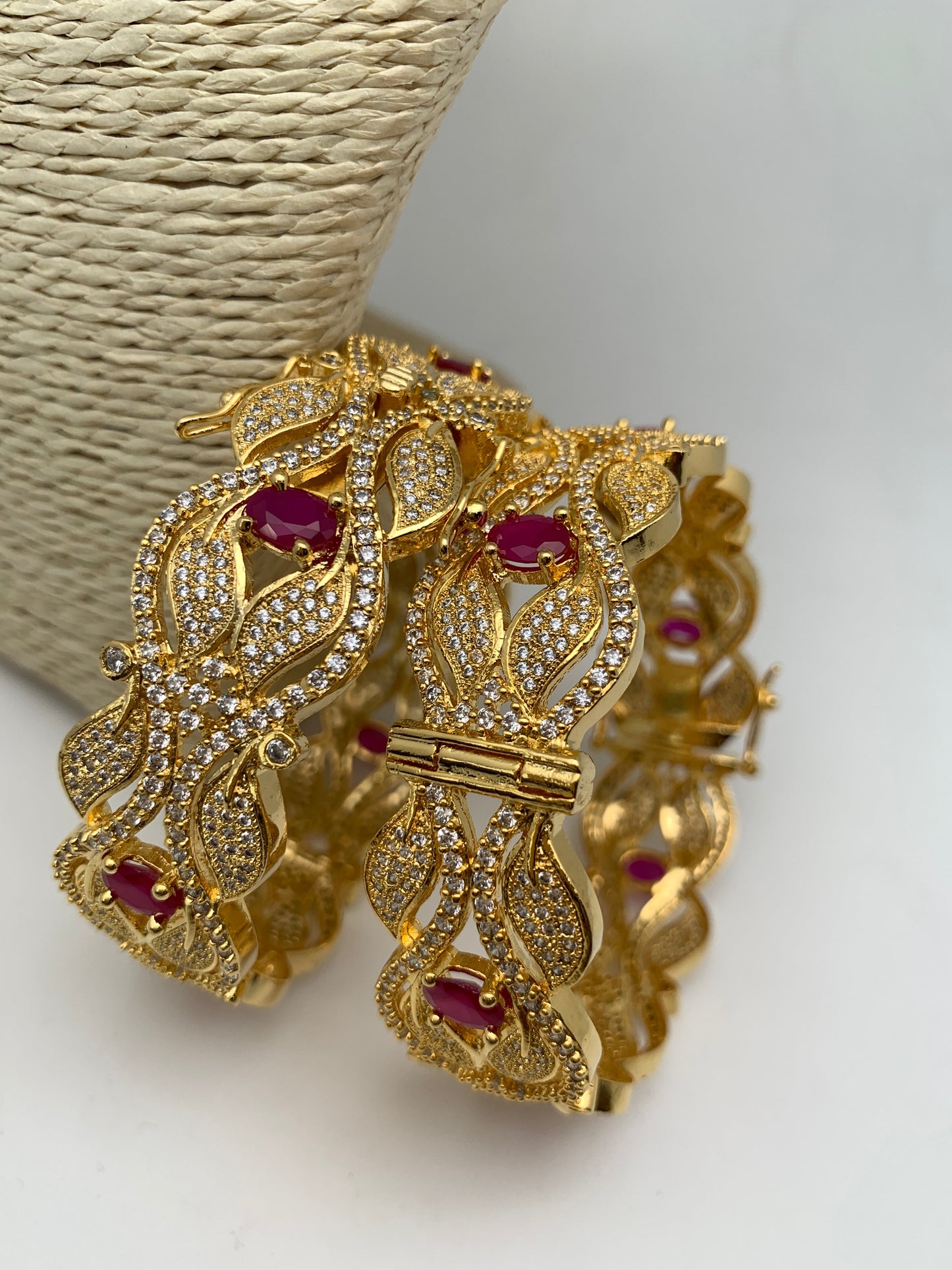 Golden CZ Red Stone Openable Bangles