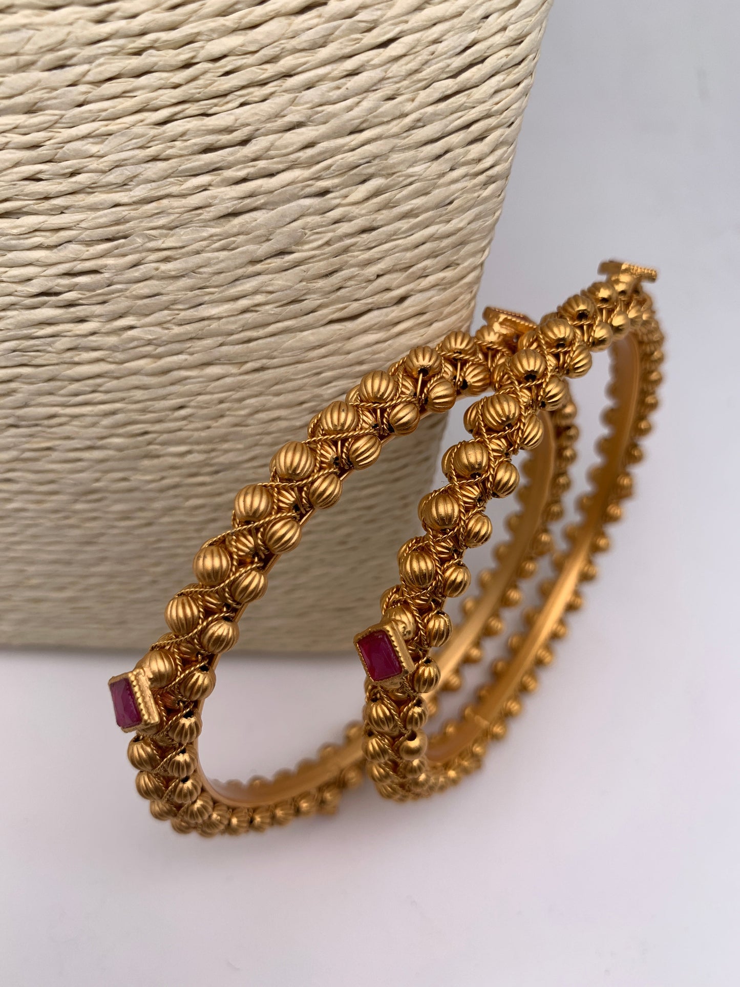 Red Stone Golden Bangles