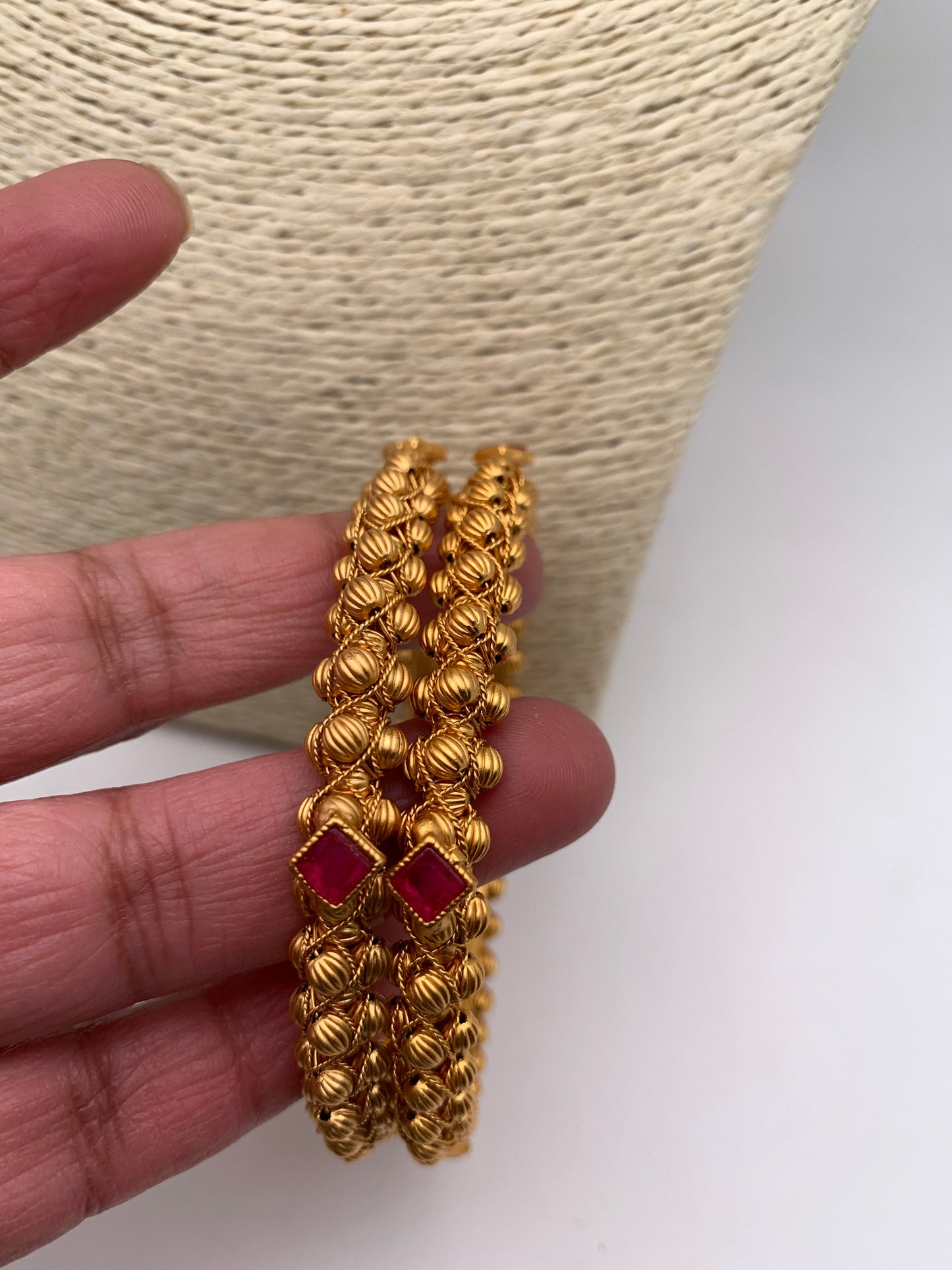 Red Stone Golden Bangles