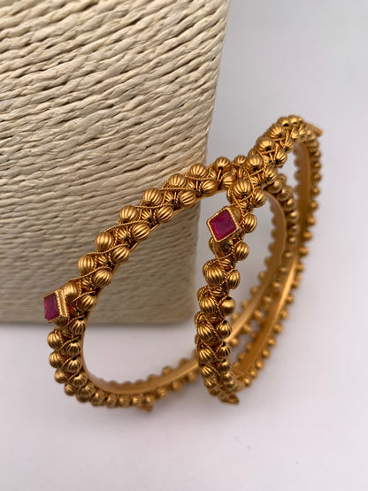 Red Stone Golden Bangles