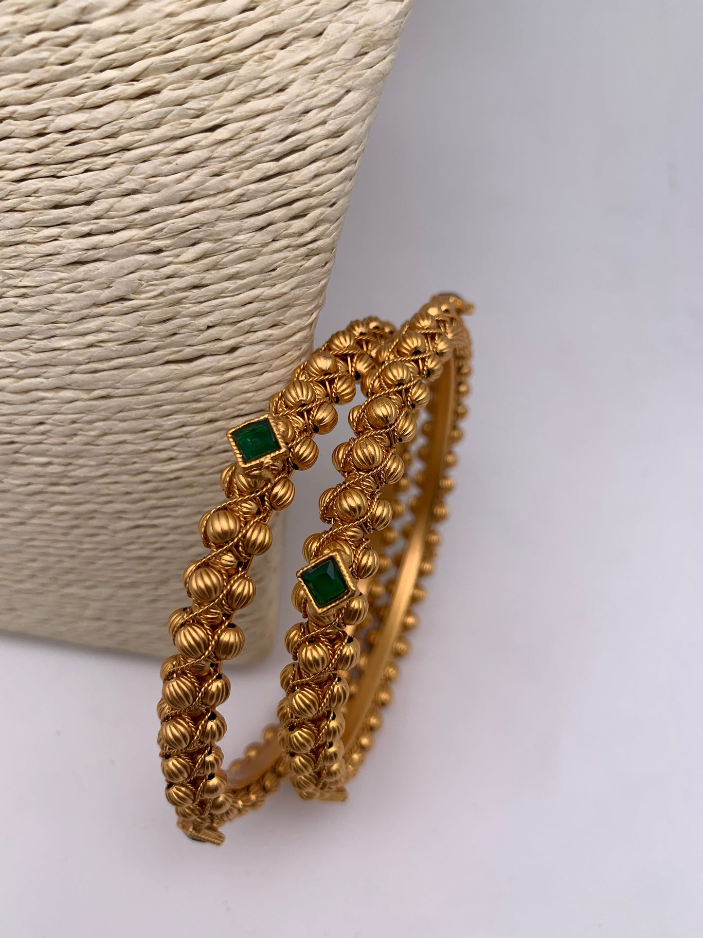 Green Stone Golden Bangles