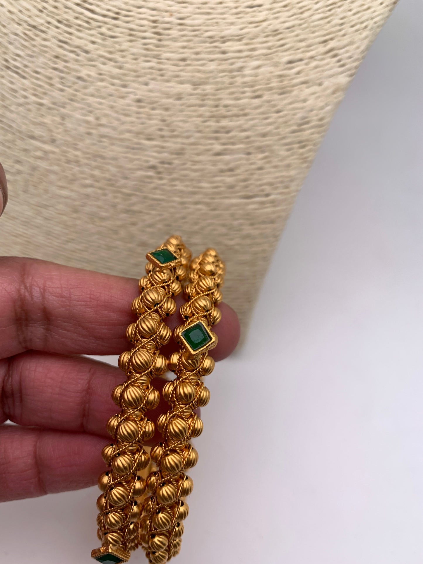 Green Stone Golden Bangles