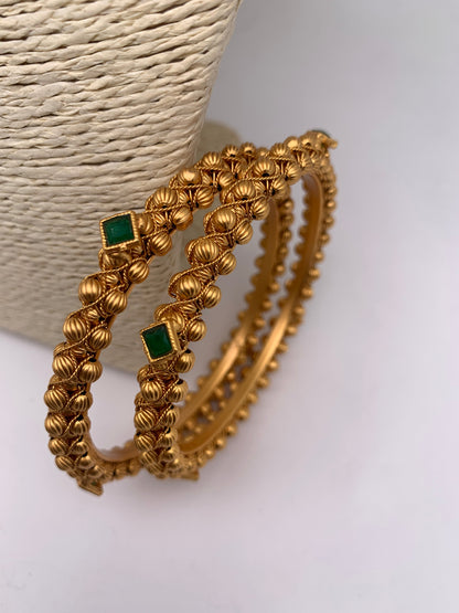 Green Stone Golden Bangles