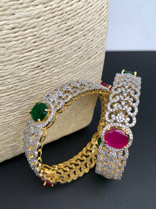 AD Red Green Stone Bangles