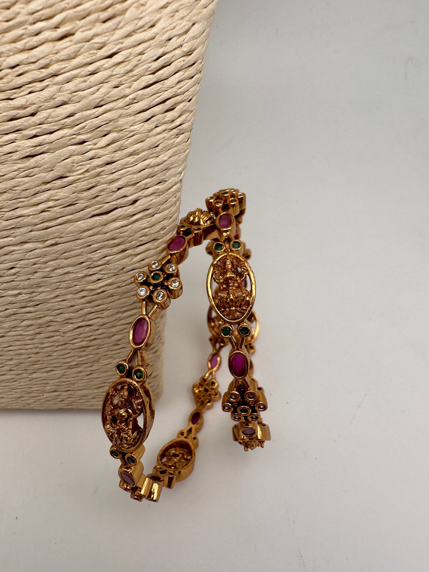 AD Red Stone Goddess Lakshmi Matte Finish Bangles