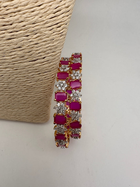 AD Ruby Red Stone Diamond Finish Bangles