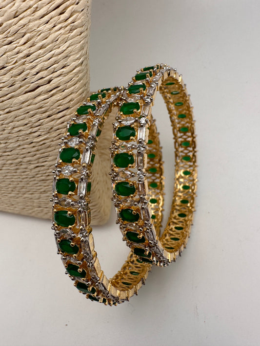 AD Emerald Green Stone Diamond Finish Bangles