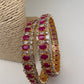 AD Ruby Red Stone Diamond Finish Bangles