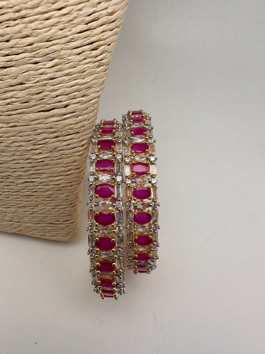 AD Ruby Red Stone Diamond Finish Bangles