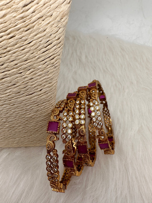 CZ Red Stone Matte Bangles