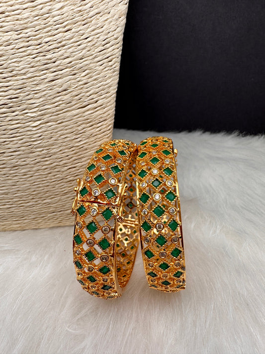 Green Golden Openable Bangles