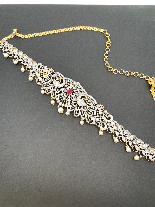 AD Red Stone Diamond Finish Waist Chain Vaddanam