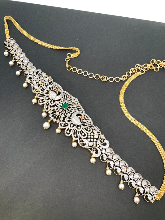 AD Green Stone Diamond Finish Waist Chain Vaddanam