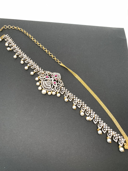 AD Red Stone Diamond Finish Waist Chain Vaddanam