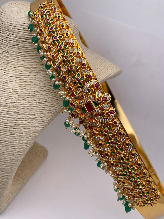 Red Green Multi Stone Green Beads Hip Belt Vaddanam