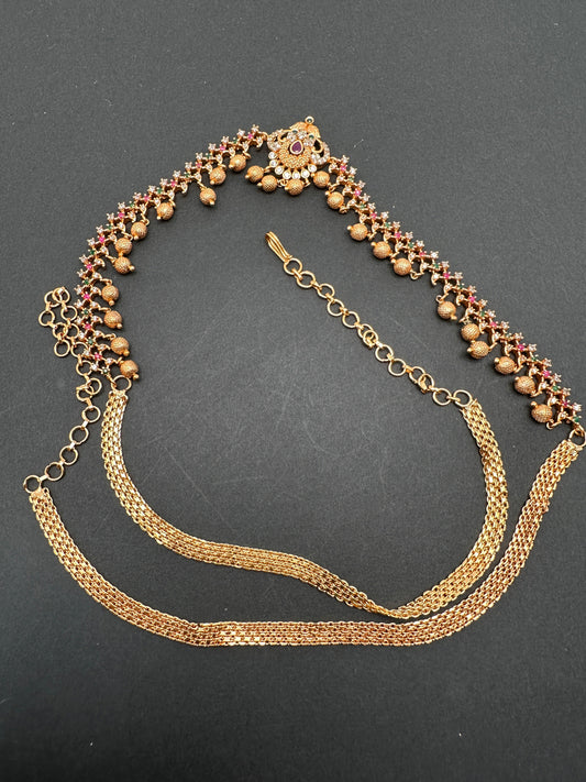 Sleek Multi Stone Matte Finish Hip Chain Vaddanam