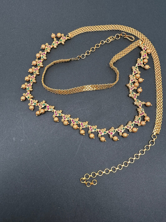 Sleek Multi Stone Matte Finish Hip Chain Vaddanam